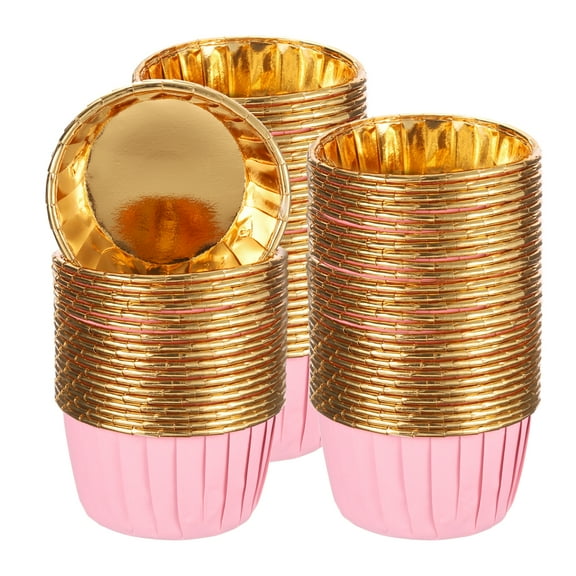 Metallic Foil Cupcake Liners for Baking Cupcake, 150Pcs Cupcake Muffins Liners Cupcake Holders, Pink/Gold