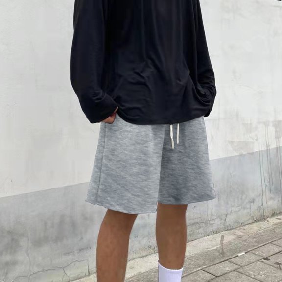 Aayomet Mens Shorts Casual Mens Shorts Casual Cotton Drawstring Elastic Waist Shorts with Zipper Pockets,Gray M