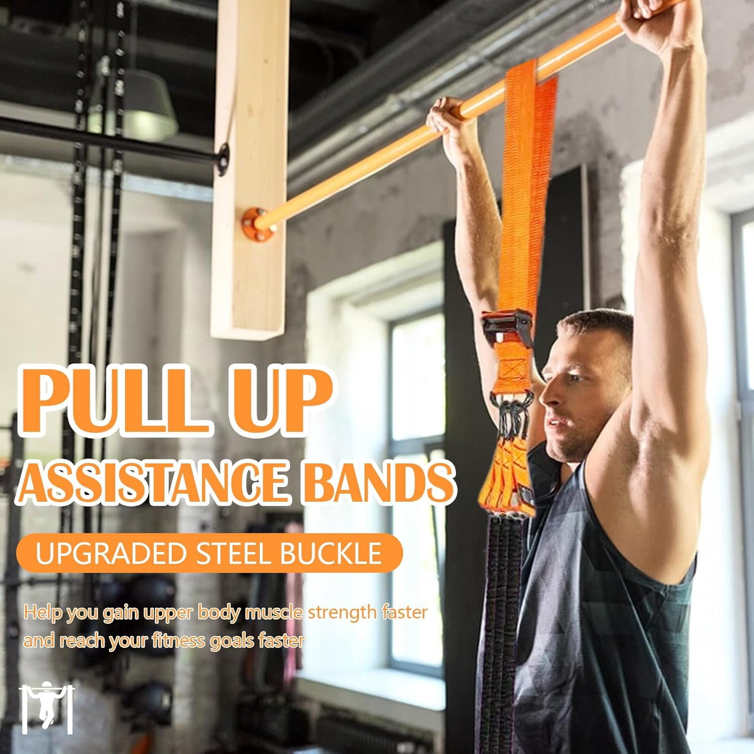 Pull Up Assistance Bands, Heavy Pull Up Bands with 3 Resistance Bands, Resistance Bands for Pull Ups Working Out with Feet Rest,Height Adjustable(Orange)