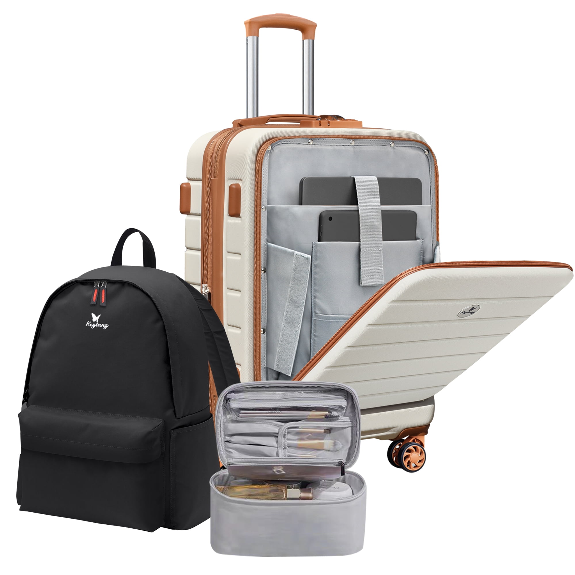 Classic 20 Inch Hardside Expandable Carry-On with TSA Lock Spinner Wheels & Front Pocket,White-Brown