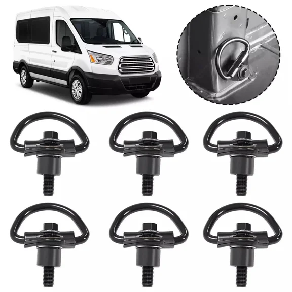 HECASA 6Pcs Cargo D-Hooks for 2015-2024 Ford Transit-150 250 350 Cargo Vans D Rings Steel Powder Coated Black