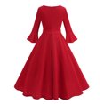 thumbnail image 5 of Womens Round Neck Halloween Dress Solid Casual Retro Elegant Women's Dress Long Sleeved Round Neck Knee High Dress, 5 of 6