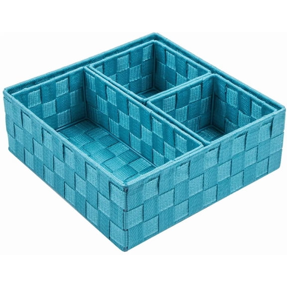 PETGLE Woven Storage Baskets for Organizing, Small Black Baskets Cube Bin Container Tote Organizer Divider for Drawer, Closet, Shelf, Dresser, Set of 4(Aqua)