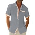 thumbnail image 2 of Hogleaql Mens Casual Button Shirts Short Sleeve Down Summer Shirt Plus Size Solid Loose for Beach Vacation Work Tops Gray 3XL, 2 of 5