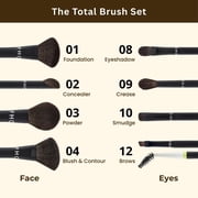Sephora Collection The Total Brush Set 8PC, 4 Face Brushes, 4 Eye Brushes, Makeup Bag Included, Vegan Makeup Gift Set for All Formula Types