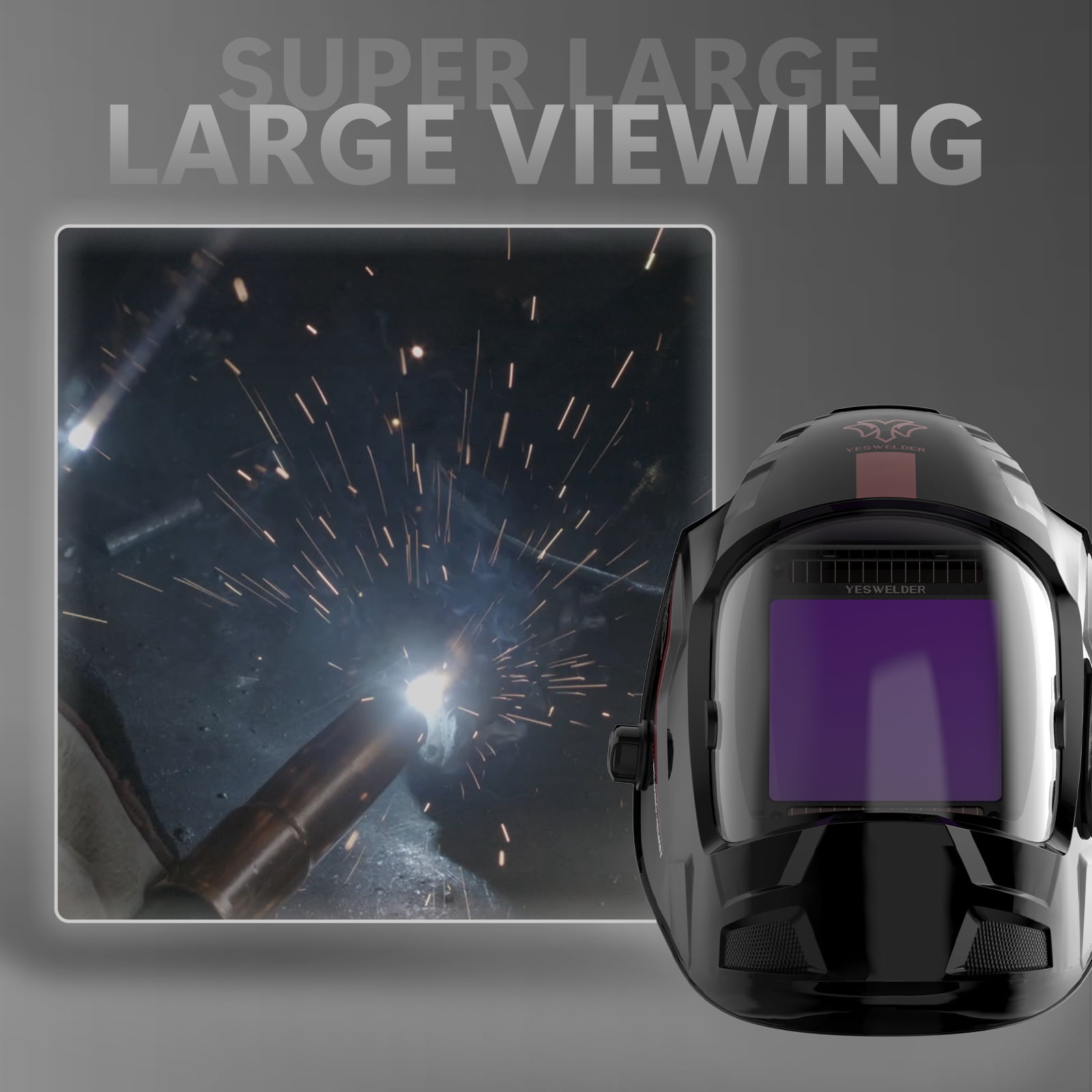 YESWELDER True Color Auto Darkening Welding Helmet, Hemispherical Lens, Large View, Battery Powered, 4 Arc Sensors, Shade 4~5/9–9/13 for TIG MIG Stick Grind Cut