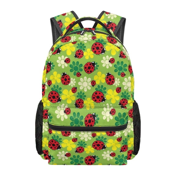 Uourmeti Green Ladybug Print Kids School Backpack for Girls Lightweight Bookbag Elementary School Daypack Teen Backpack with Adjustable Shoulder