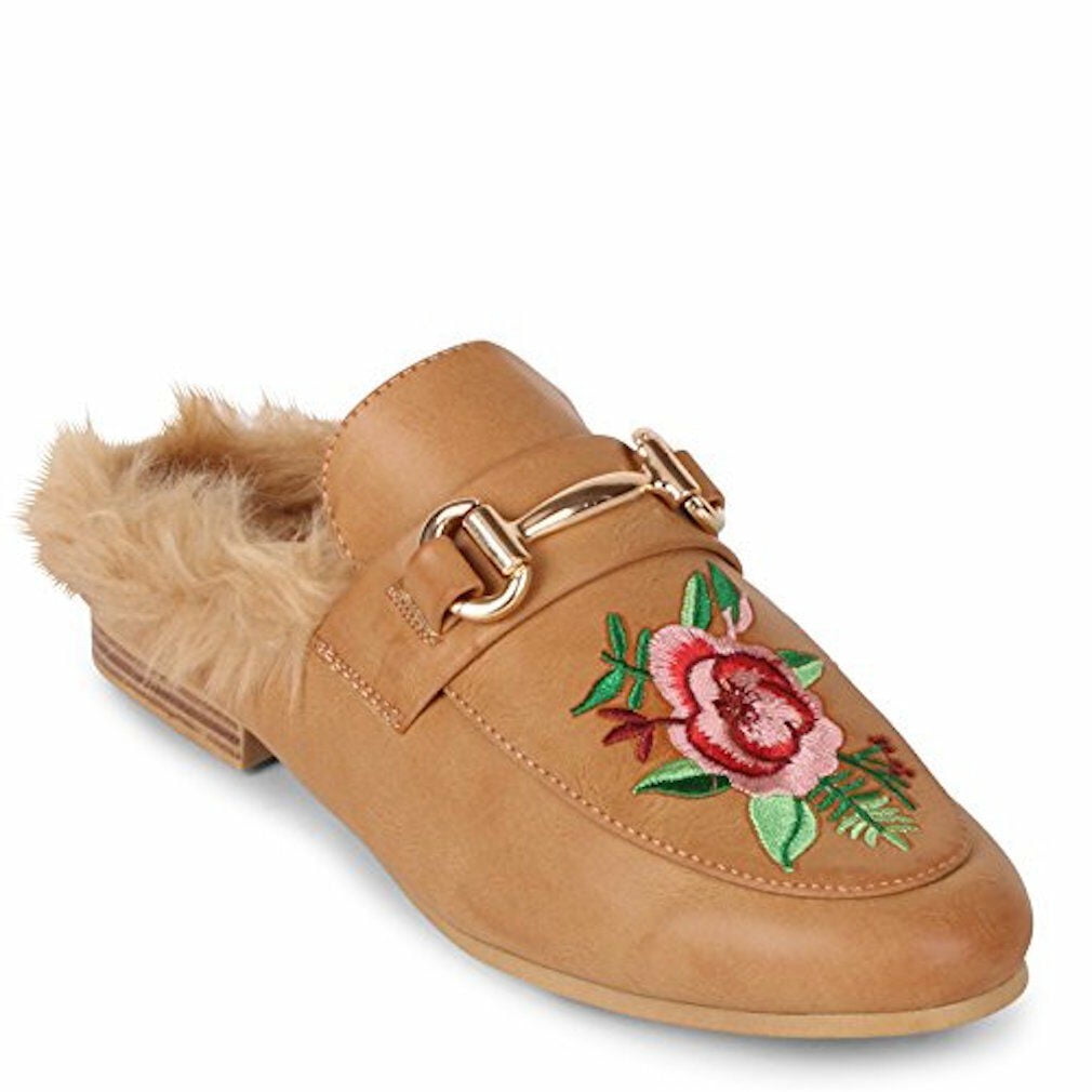 Wanted 'Roseanne Slip-on Fur Lined Loafer with Rose Embroidery - (Tan, 8)
