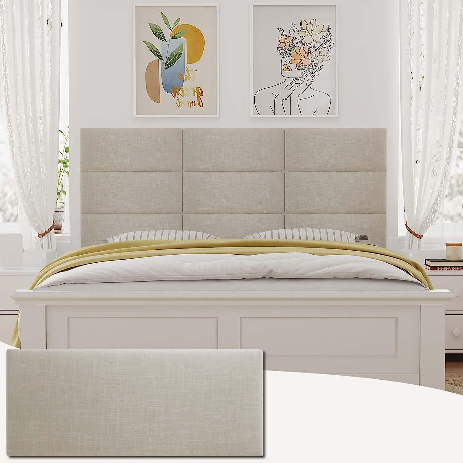 BOTUI Upholstered Wall Mounted Headboard, 3D Soundproof Wall Panels