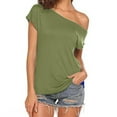 thumbnail image 2 of Annhoo Off the Shoulder Tops for Women Casual Cozy Short Sleeve T Shirts Basic Solid Color One Shoulder Tunic Tee, 2 of 8