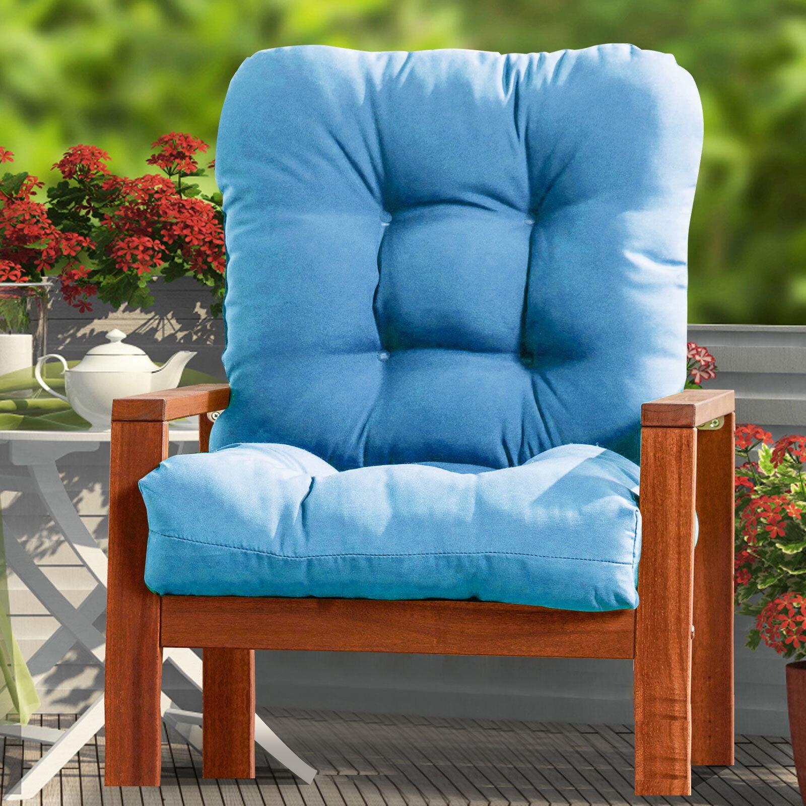 SHANNA Outdoor Chair Cushions, 4 Pack Tufted Thicken Waterproof Patio Chair Pad Wicker Chair Seat Cushion with Non-Slip Ties for Outdoor Furniture, Blue