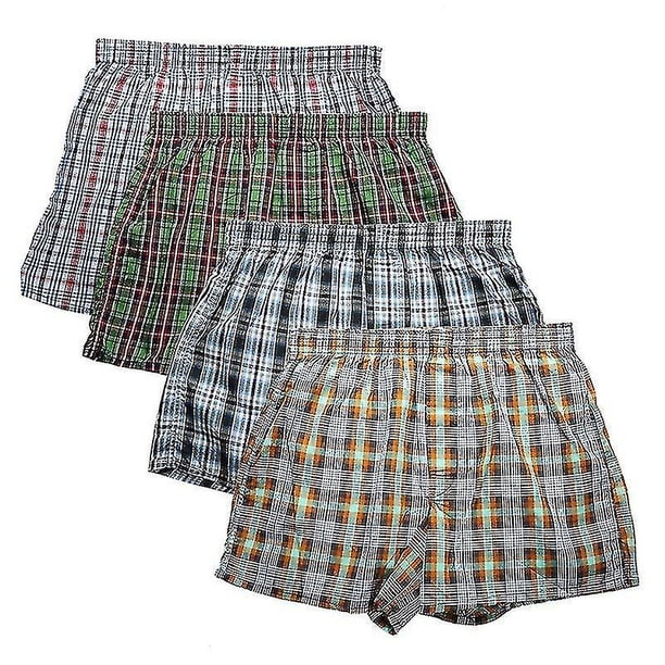 Calzoncillos tipo bóxer para hombre, paquete de 4, 100 % algodón tejido, clásico, a cuadros, peinado, holgados, transpirables, Gdv