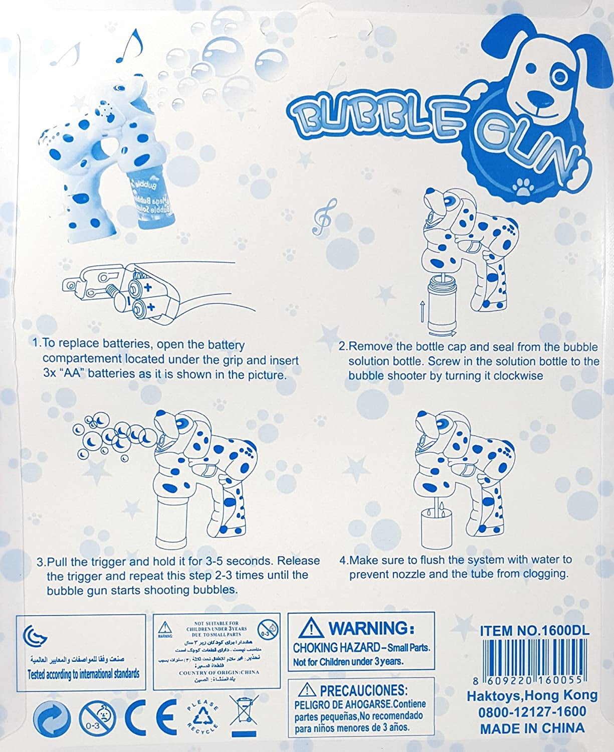 Haktoys Dalmatian Dog Bubble Shooter Gun w/ Sound,Lights,Extra Bottle& Batteries 