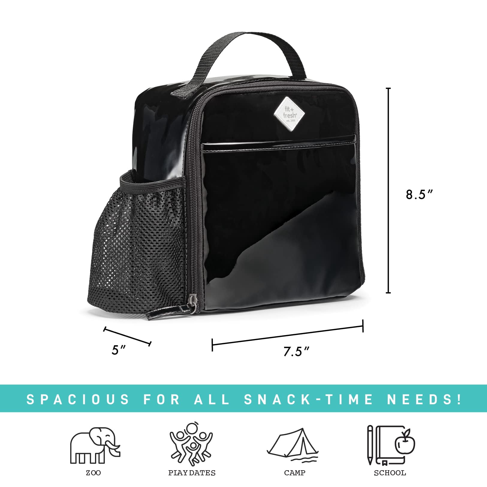Fit+Fresh DIY Sticker Insulated Lunch Box for Kids, Lunch Box for Girls, Lunch Box for Boys, Black