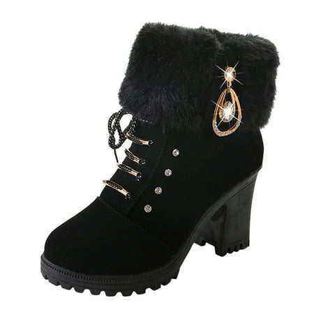 

Boots Fashion Mid-high-heeled Brick Casual Shoes Thick-heeled Water Shoes Hairy Womens Leather and women s boots