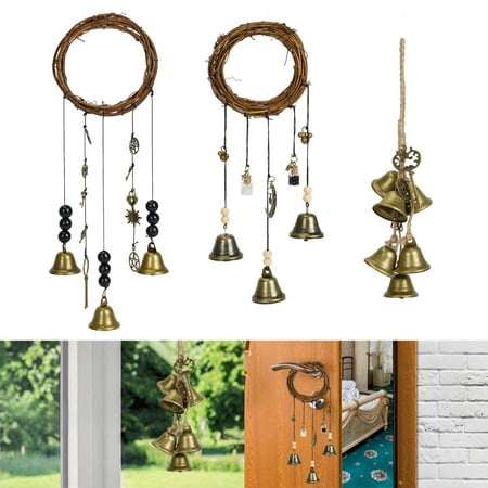 Spencer Witch Bells Protection Door Hangers Witch Wind Chimes Wreath Handmade Hanging Witch Bells for Home Door Garden Decor