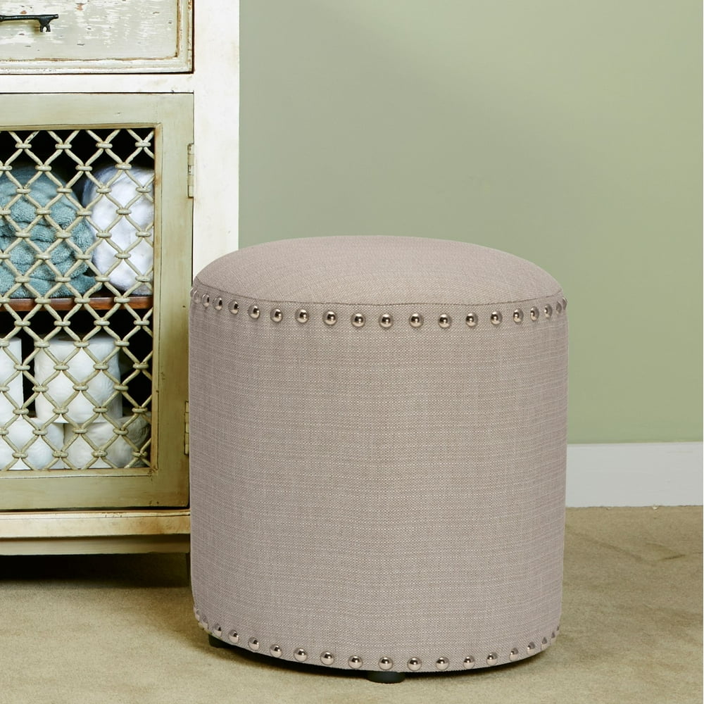 Hillsdale Furniture Laura Round Backless Upholstered Vanity Stool, Light Linen Gray - Walmart 
