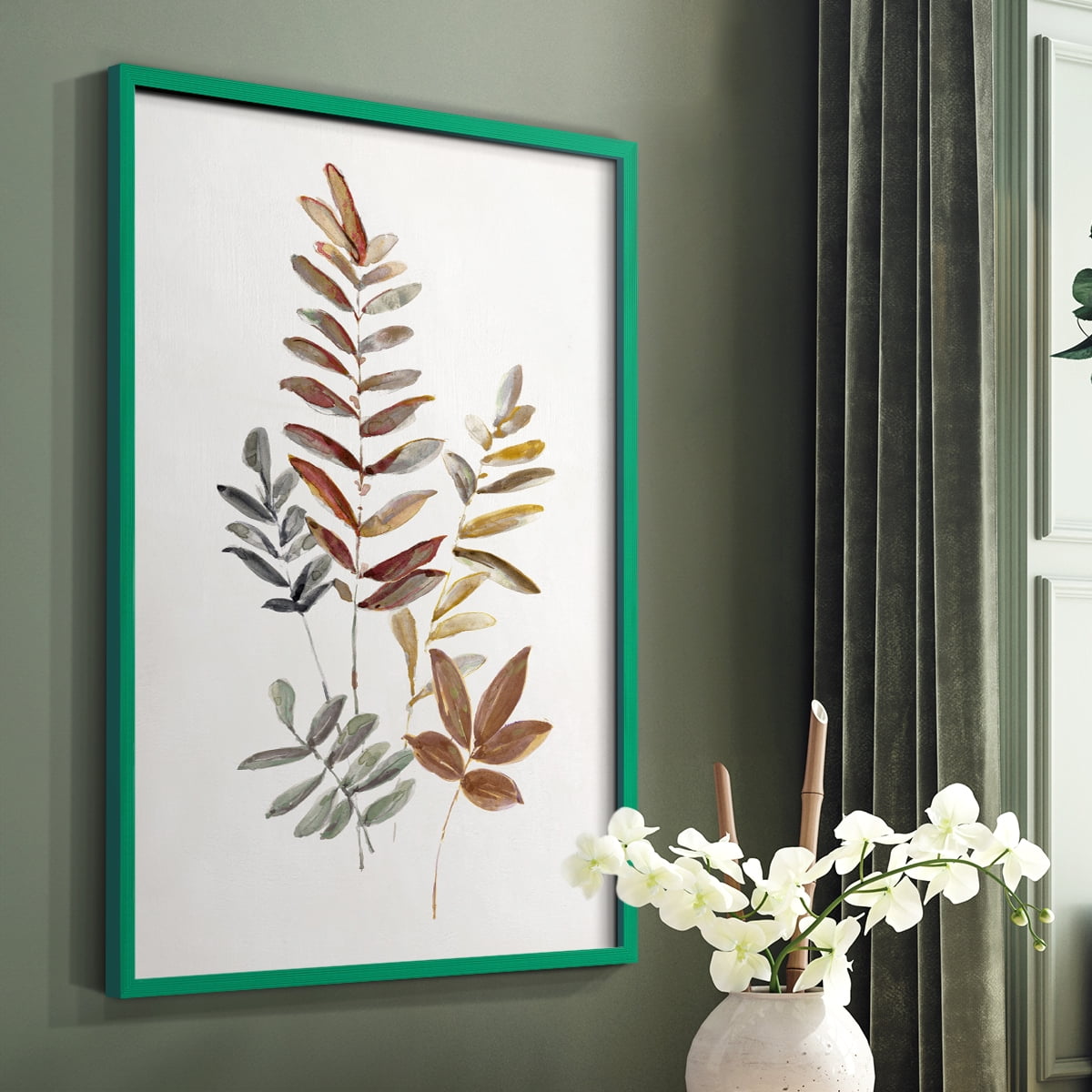 Autumn Leaves I Framed Print in Green Solid Wood Framed Print No Nail Hanging