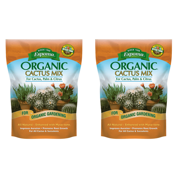 Espoma Organic Cactus Potting Soil Mix, Natural & Organic Soil for Indoor/Outdoor Cactus, Succulent, Palms, and Citrus, 8qt (Pack of 2)