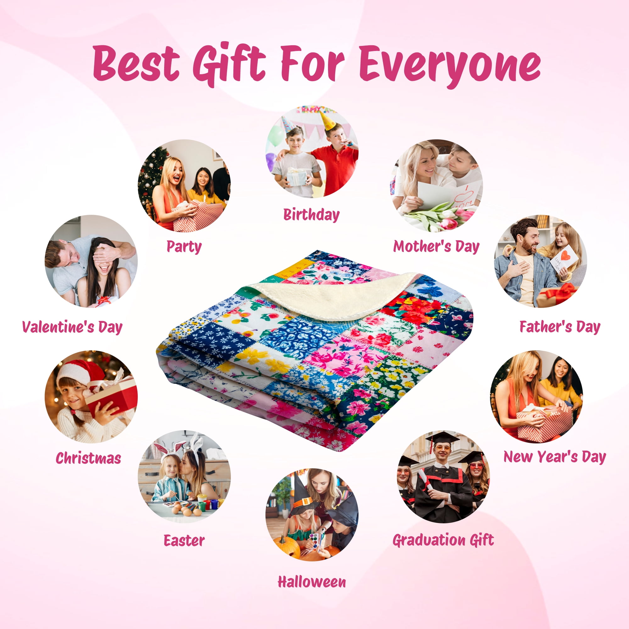 Sherpa Fleece Throw Blanket 50"x60" Reversible Plush Fluffy Blanket, Double-Layer Super Soft Flannel Blanket for Sofa, Couch, Bed, Patchwork Floral Pattern