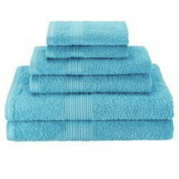 KAHAF COLLECTION 6 Piece Set Bath Towel Aqua Color 2 BATH TOWEL, 2 HAND