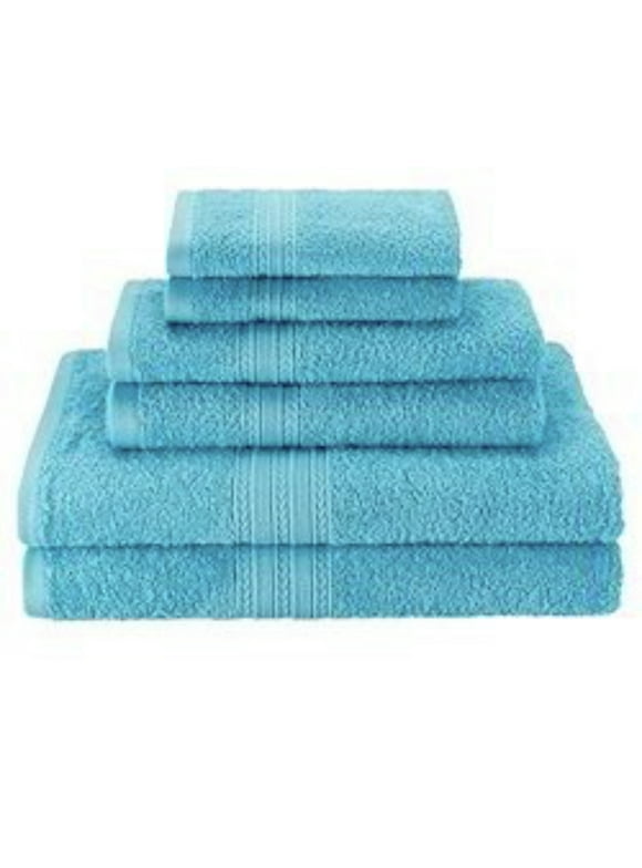 KAHAF COLLECTION 6 Piece Set Bath Towel Aqua Color 2 BATH TOWEL, 2 HAND TOWEL AND 2 WASHCLOTHS