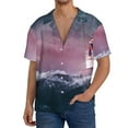 thumbnail image 3 of Naloa Boat Lighthouse Storm Waves Men's Loose Fit Cuban Collar Short-Sleeve Shirt with Button-down and Chest Pocket for Everyday Wear Outings - Medium, 3 of 7