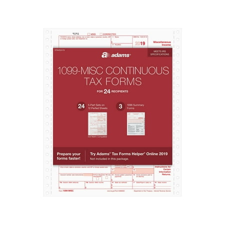 Adams 2019 1099-MISC and 1096, Continuous Tax STAX52419