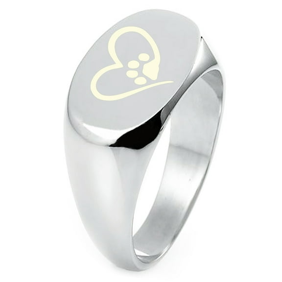 Sterling Silver Dog Paw Heart Engraved Oval Flat Top Polished Ring