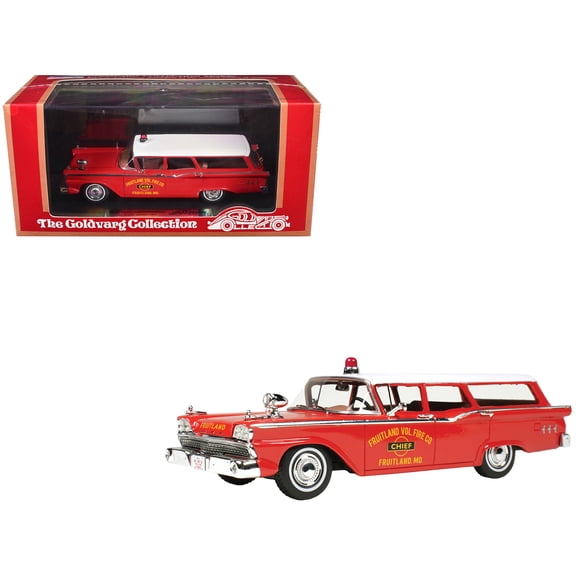 1959 Ford Country Squire "Fruitland, MD Fire Chief" Red with White Top Limited Edition 1/43 Model Car by Goldvarg Collection