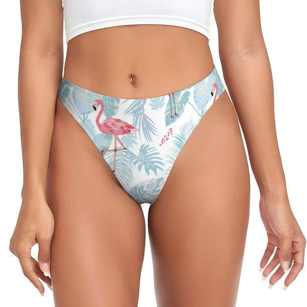 Fotbe Tropical Flamingo Tanga Sin Costuras para Mujer con Estampado – Panties Invisibles, Transpirables y Cómodos para Uso Diario-X-Large