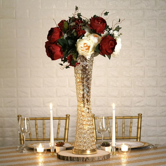 BalsaCircle 24" Faux Crystal Beaded Vase Centerpiece Gold