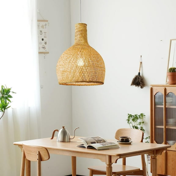 Arturesthome Drum Pendant Lighting Fixtures Handmade Bell Bamboo Hanging Ceiling Lights Chandelier Crafts Lampshade for Coffee Shop Mall Decor