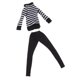 thumbnail image 1 of Traje De Invierno Zulema Suéter De punto De rayas negras y pantalones De cuero De PU Negro, 1 of 8