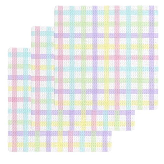Green Beige Plaid Kitchen Dish Towels for Drying Dishes Set of 3, Buffalo Farmhouse Art Checkered Waffle Weave Microfiber Hand Tea Bathroom Towels Quick Dry & Absorbent Towel 12x12
