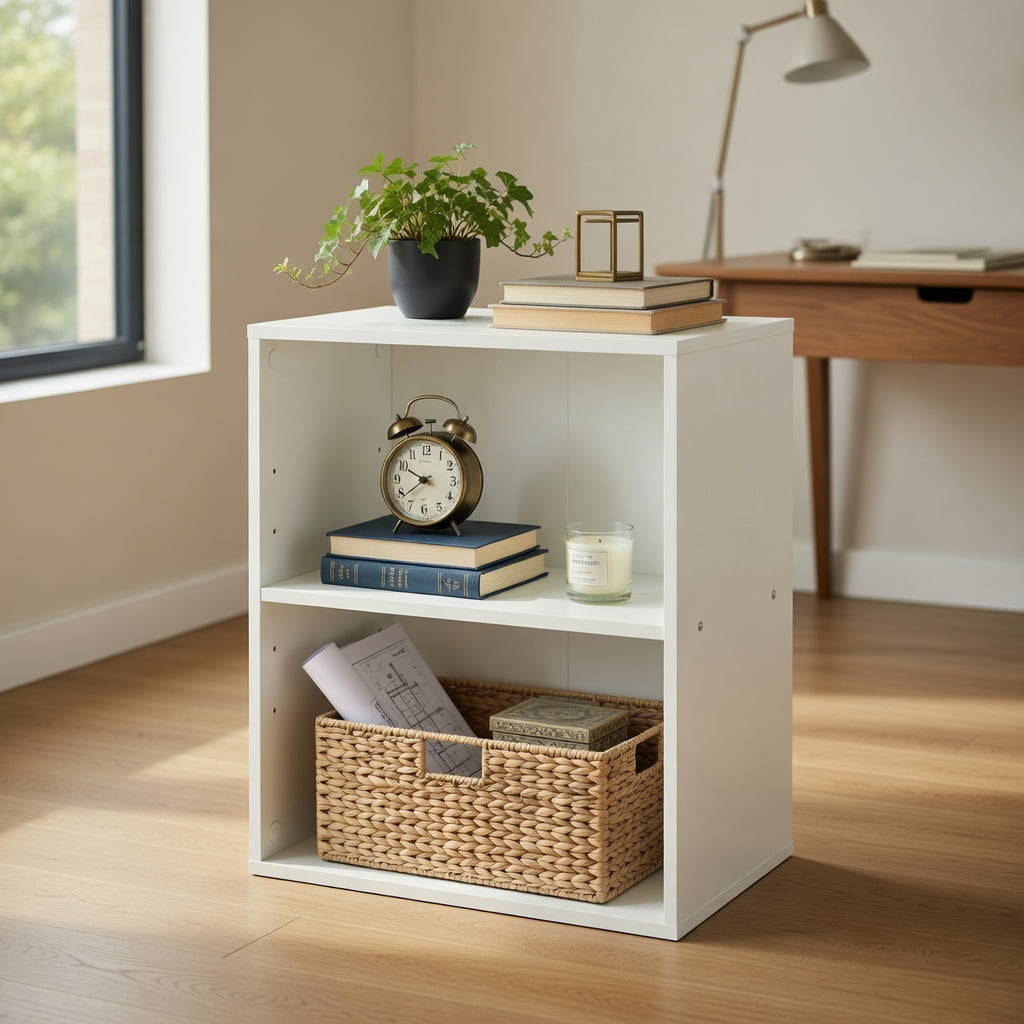 Topcobe 2-Cube Bookcase Floor Standing Open Bookshelf with 5-Position Adjustable Shelf, Corner Bookshelf, Storage Shelf, Book Organizer-White