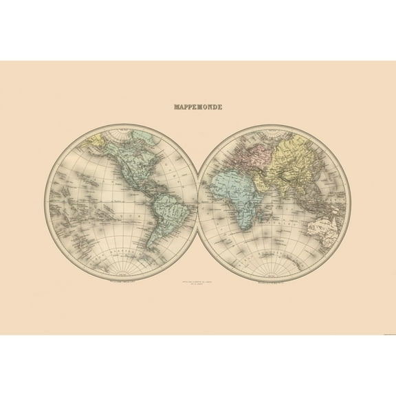 Historic Map - World - Migeon - 33.15 x 23 - Vintage Wall Art