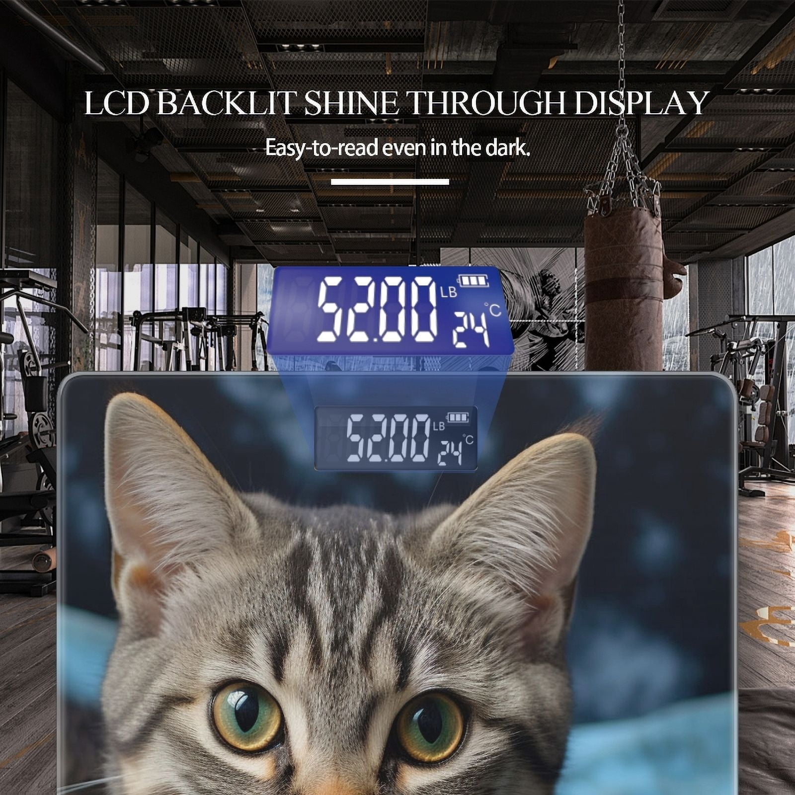 High Precision Body Weight Scale Smart Bathroom Scales with Large LCD Display(400lbs),Decorative for Bedroom-Cute Cat With Gray And Brown Stripes And Large Green Eyes