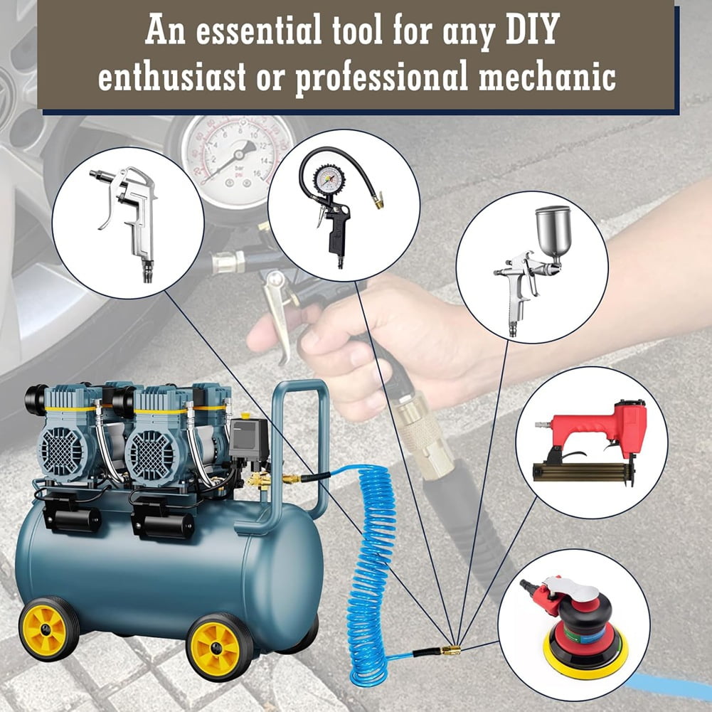 Air Hose,1/4 in X 25 Ft Air Compressor Hose with Bend Restrictor,1/4inch Industrial Quick Coupler & Plug