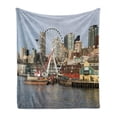 thumbnail image 1 of Seattle Skyline Soft Flannel Fleece Blanket, Real Image Scenery of Waterfront Attractions in Elliott Bay Outdoor Scene, Cozy Plush for Indoor and Outdoor Use, 70" x 90", Multicolor, by Ambesonne, 1 of 6