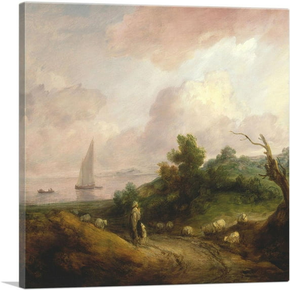 ARTCANVAS Coastal Landscape With a Shepherd And His Flock 1783 Canvas Art Print by Thomas Gainsborough - Size: 26" x 26" (0.75" Deep)