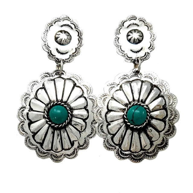 Pendientes Emulily Western Turquesa con forma de concho colgante, estilo bohemio