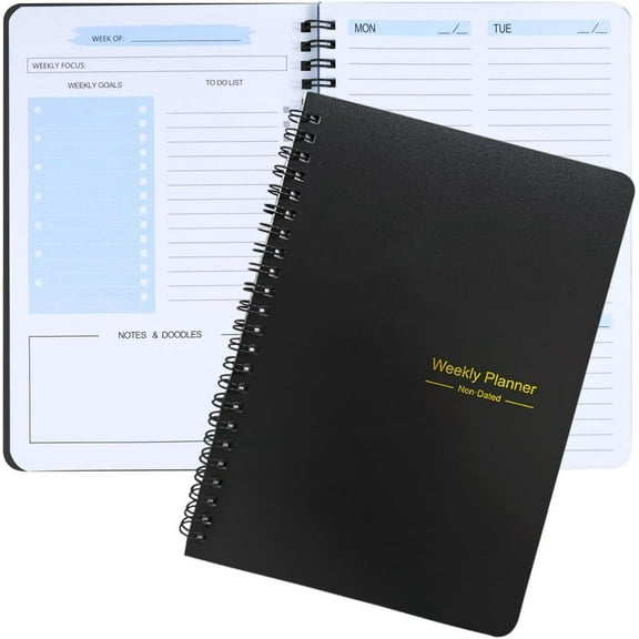 Undated Planner - Weekly Planner Daily Planner Undated, 52 Weeks Planner Notebook, 5.7” x 8.0” Monthly Weekly Planning Agenda, Easily Organize Daily Tasks for Effective Life - Black
