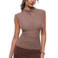 thumbnail image 1 of Remera INLYRIC Cosnufy de Malla Transparente con Cuello Simulado Marrón Talle S, 1 of 8