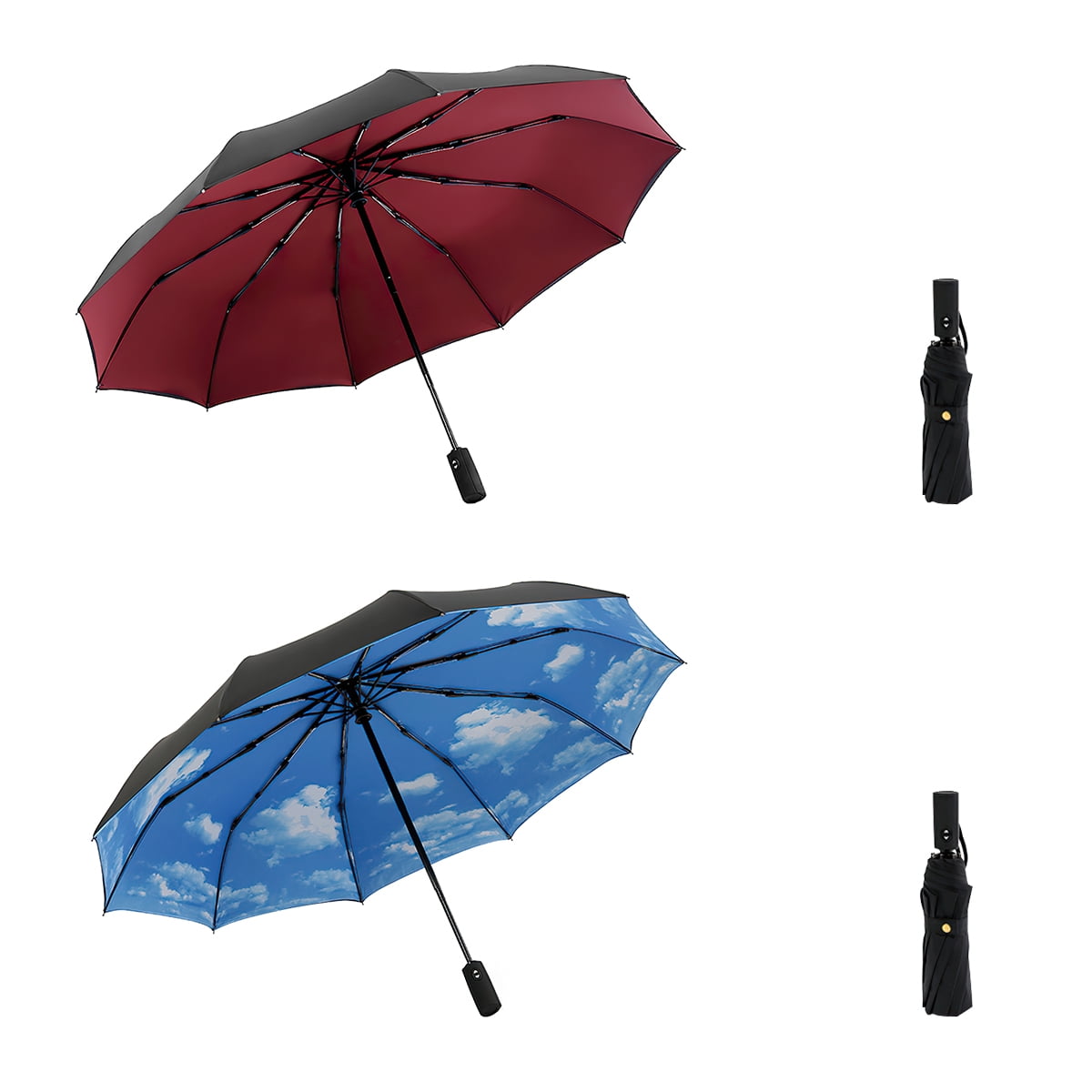 Private Jungle Set of 2 Compact Travel Umbrella - Pocket Portable Folding Windproof Mini Umbrella - Auto Open and Close Button and 9 Rib Reinforced Canopy,Blue Sky+Wine Red Private Jungle Set of 2 Compact Travel Umbrella - Pocket Portable Folding Windproof Mini Umbrella - Auto Open and Close Button and 9 Rib Reinforced Canopy,Blue Sky+Wine Red