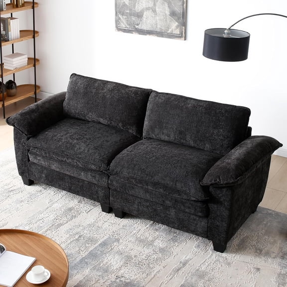 mestyl Modular Loveseat Sectional Sofa Cloud Couch, 2 Deep Seat Sofa Couch, 84" Soft Love Seat Modern Couches Set for Living Room, Bedroom, Chenille, Black, MT001