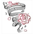 thumbnail image 3 of Tattoo Duvet Cover Set, Language of Love Musical Note Inspiration on Music Sheet with Rose Hearts, Decorative 3 Piece Bedding Set with 2 Pillow Shams, Queen Size, White Black and Pink, by Ambesonne, 3 of 3