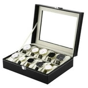 New 10 Slots Luxury PU Leather Wrist Watch Jewelry Gem Display Box Watch Organizer Display Case Collection Black