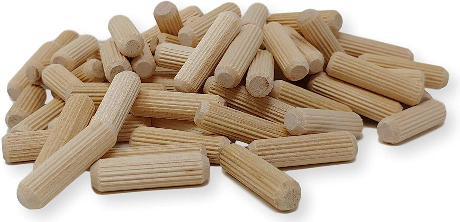 Made of Hardwood in U.S.A. 100 Pack 5/16 x 1 3/16 Wooden Dowel Pins Wood Kiln Dried Fluted and Beveled 