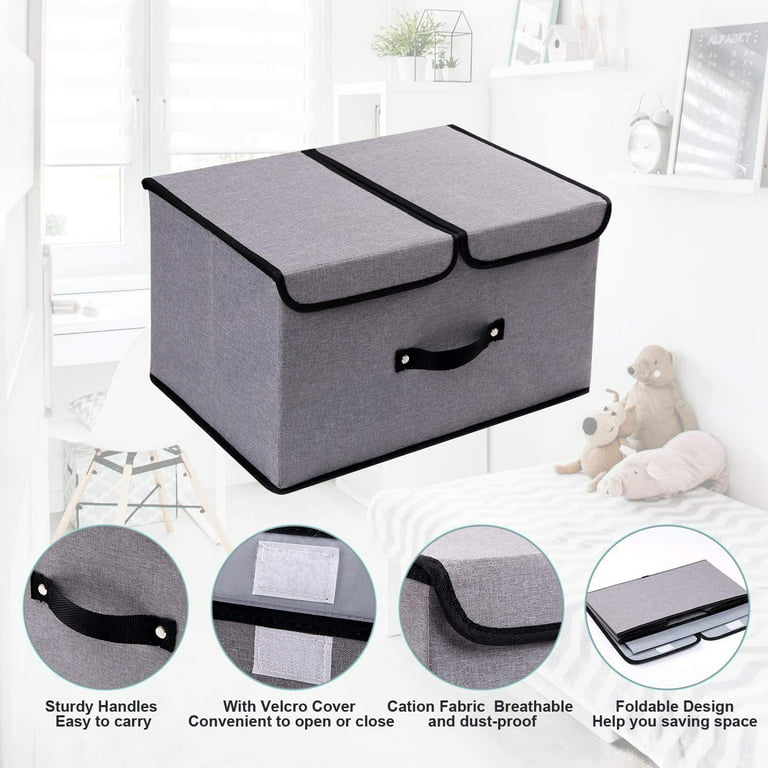 Homde Pack of 2 Storage Bins with Lids Collapsible Plastic Crates Storage  Container Gray Box with Handle for Shoes, Clothes, Toy, Books and Grocery